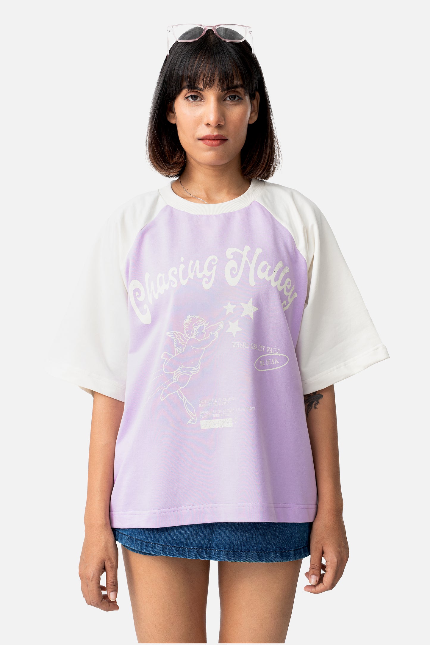 Chasing Halley Raglan- Lilac/Off-White