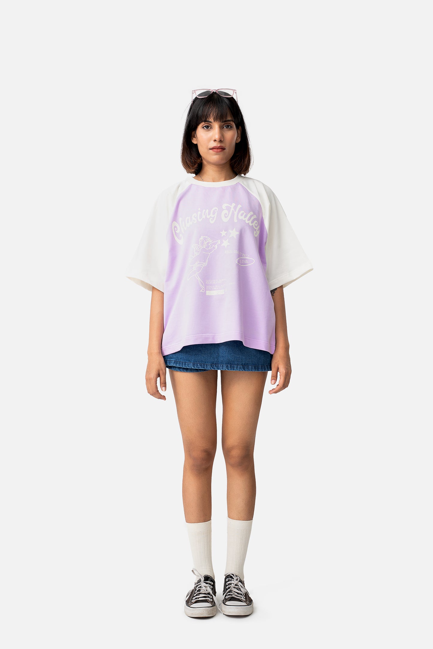 Chasing Halley Raglan- Lilac/Off-White