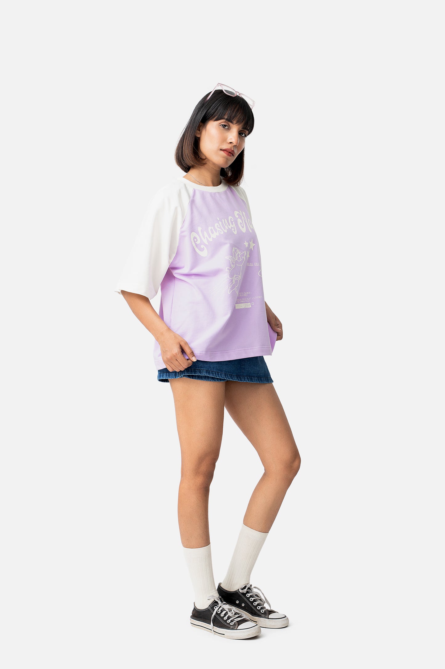 Chasing Halley Raglan- Lilac/Off-White