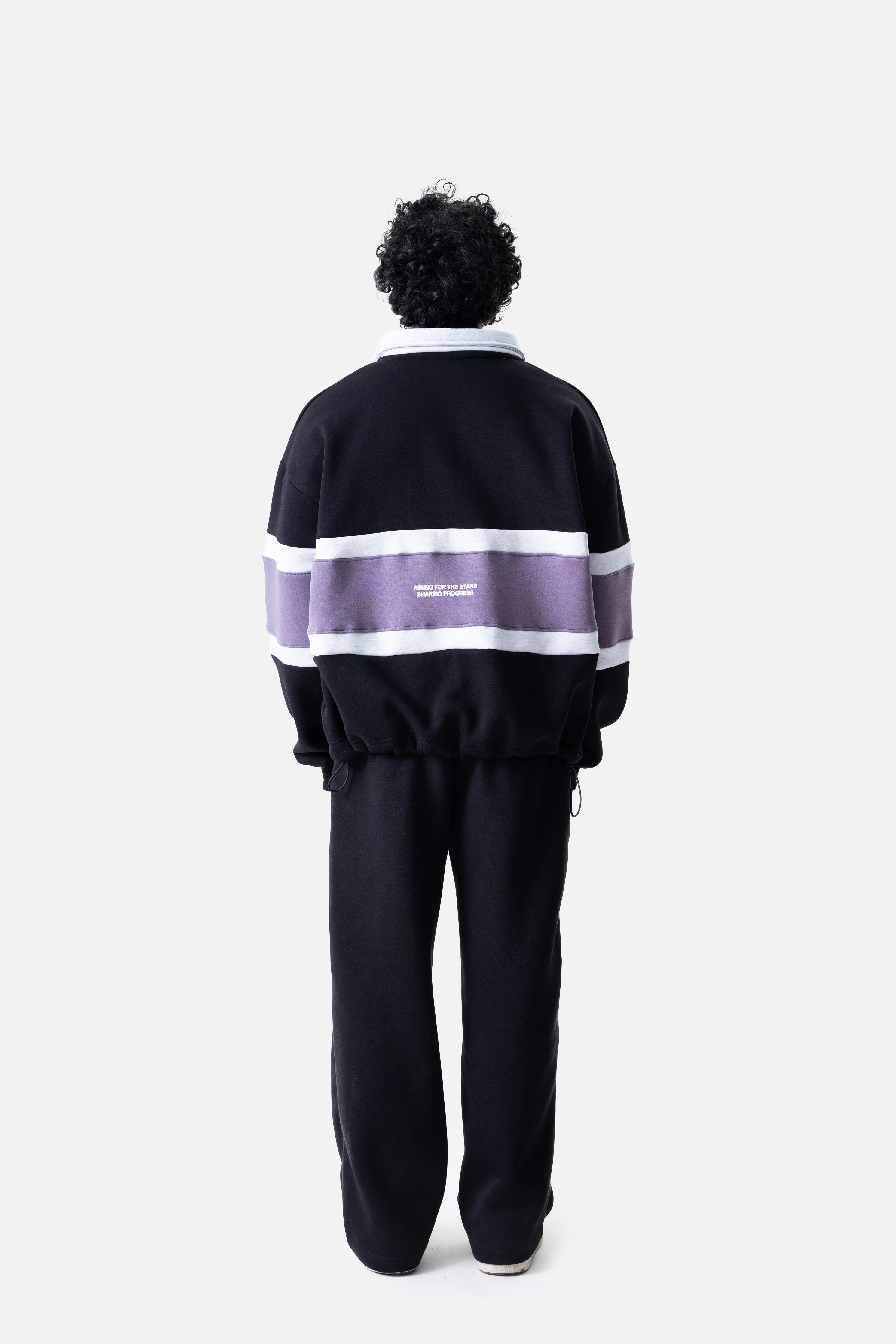 Striped Polo sweatshirt- Black/plum