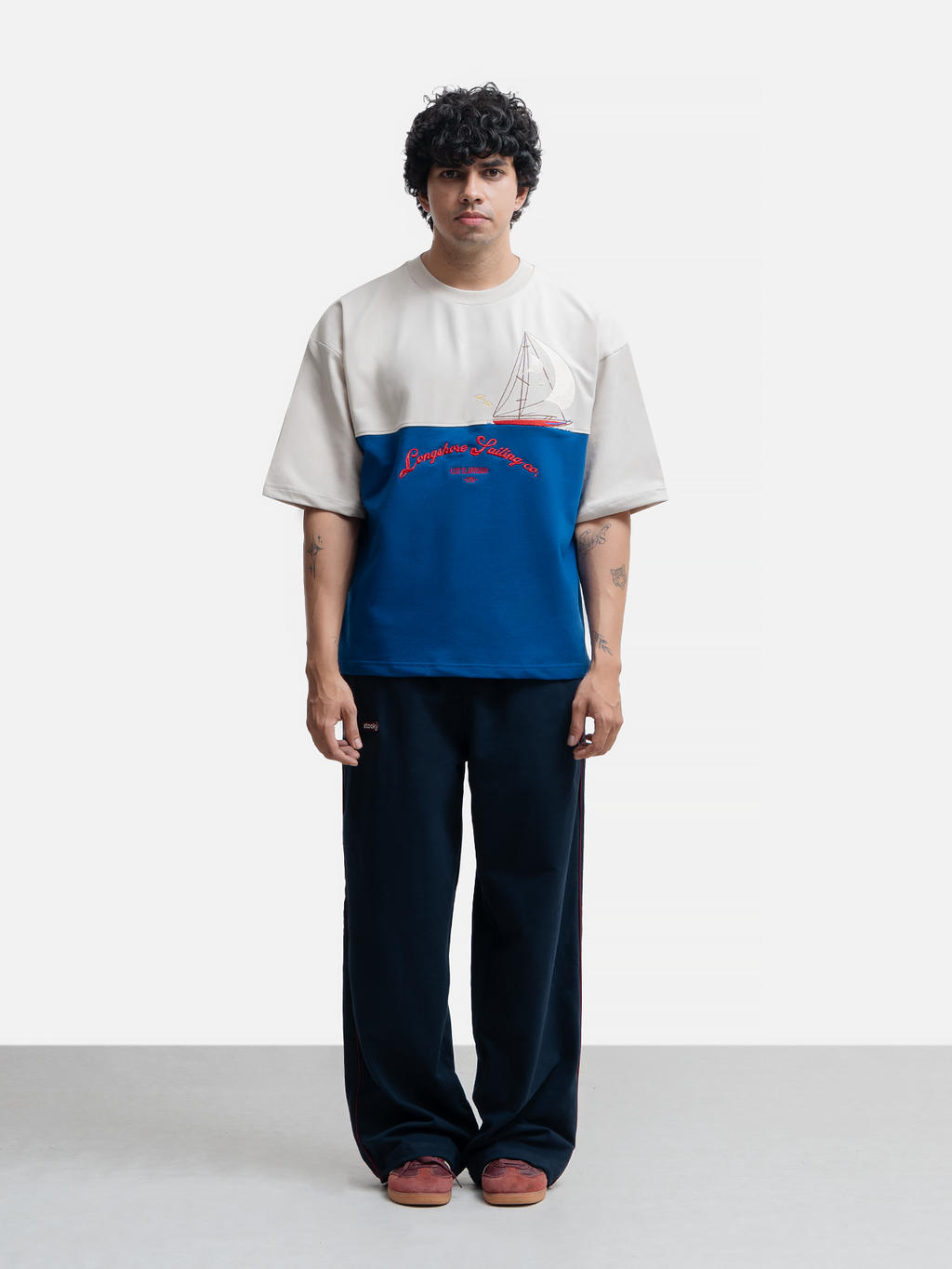 Horizon Split Panelled T-Shirt - Cobalt/Bone