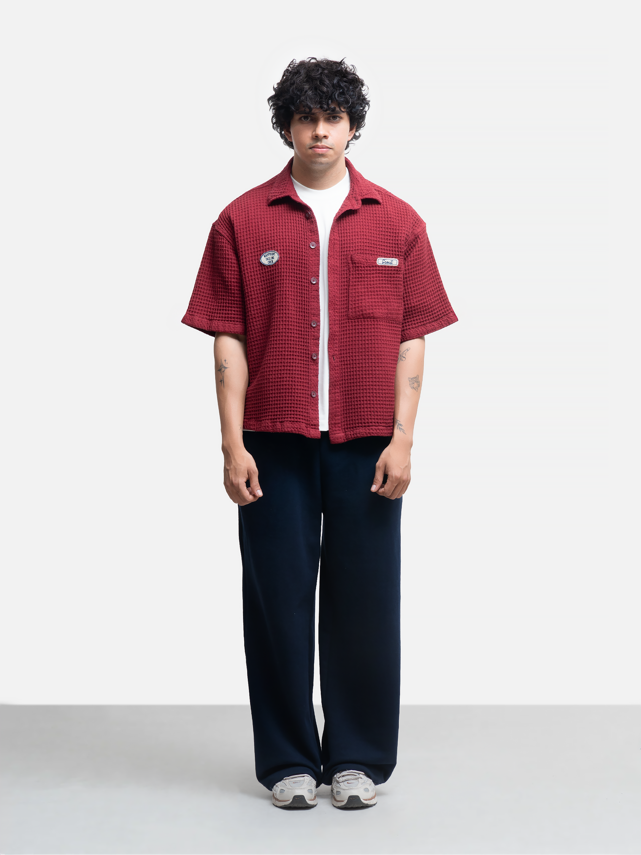 Waffled pocket Shirt - Cherry