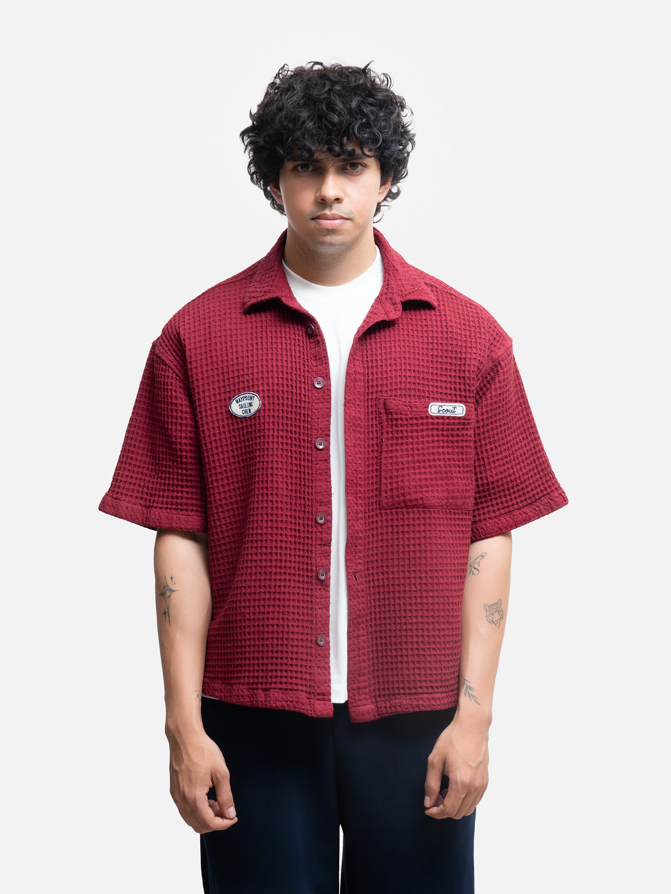 Waffled pocket Shirt - Cherry