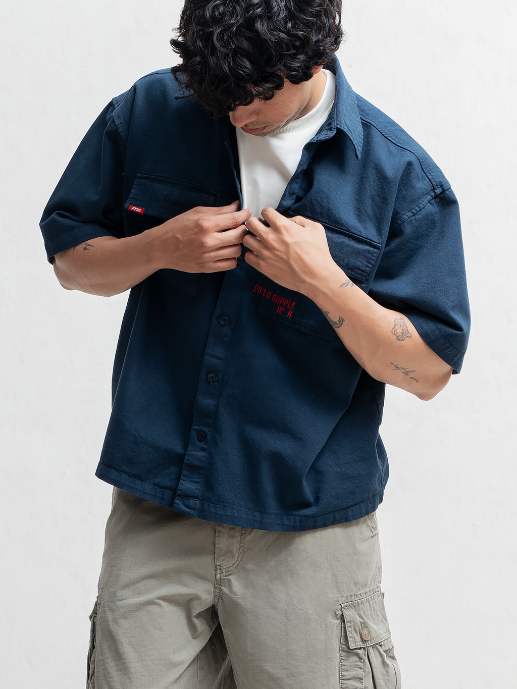 Utility Box-Fit Shirt - Navy (Cropped)