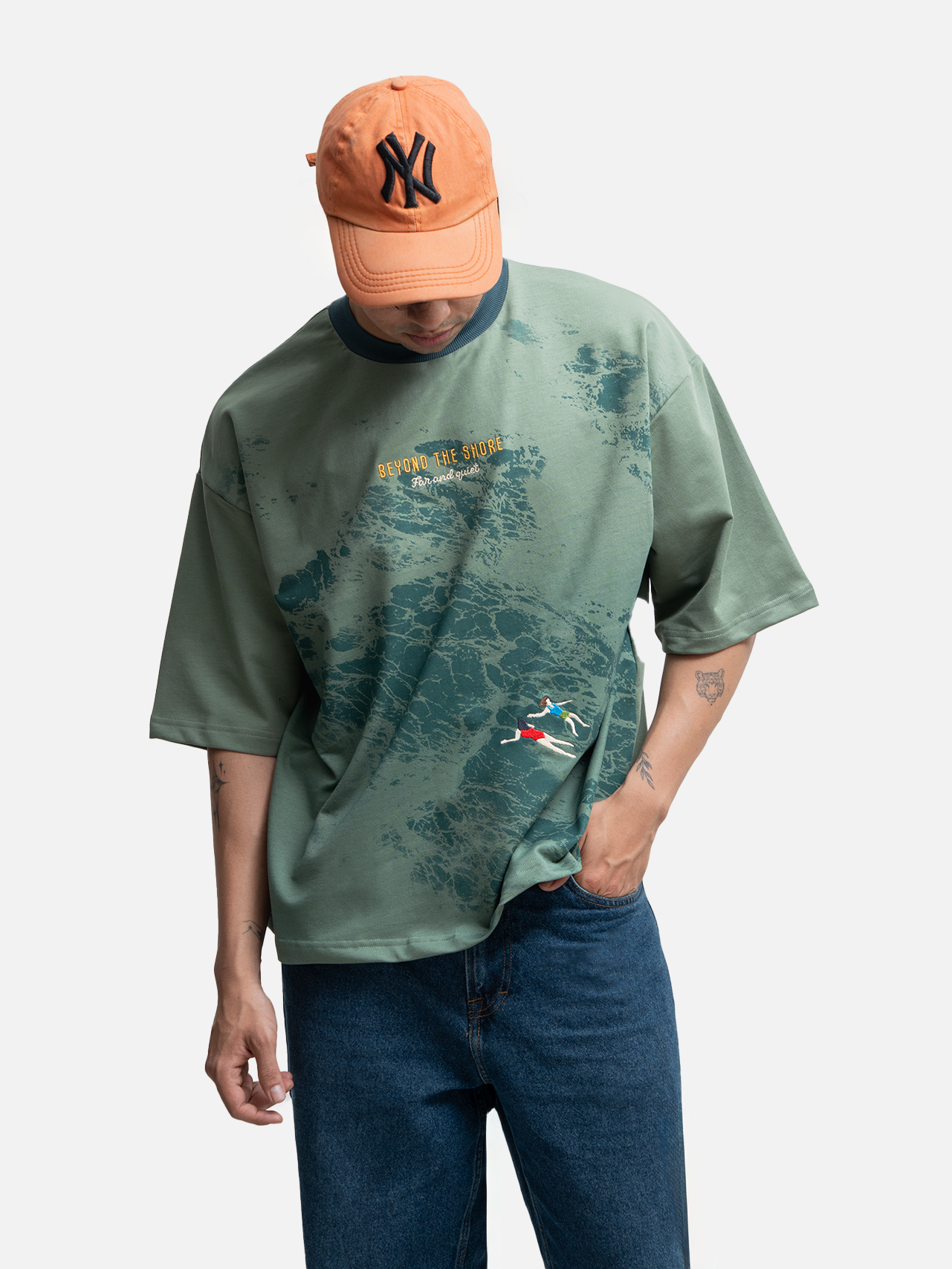 Offshore Emroidered T-Shirt - Moss Green