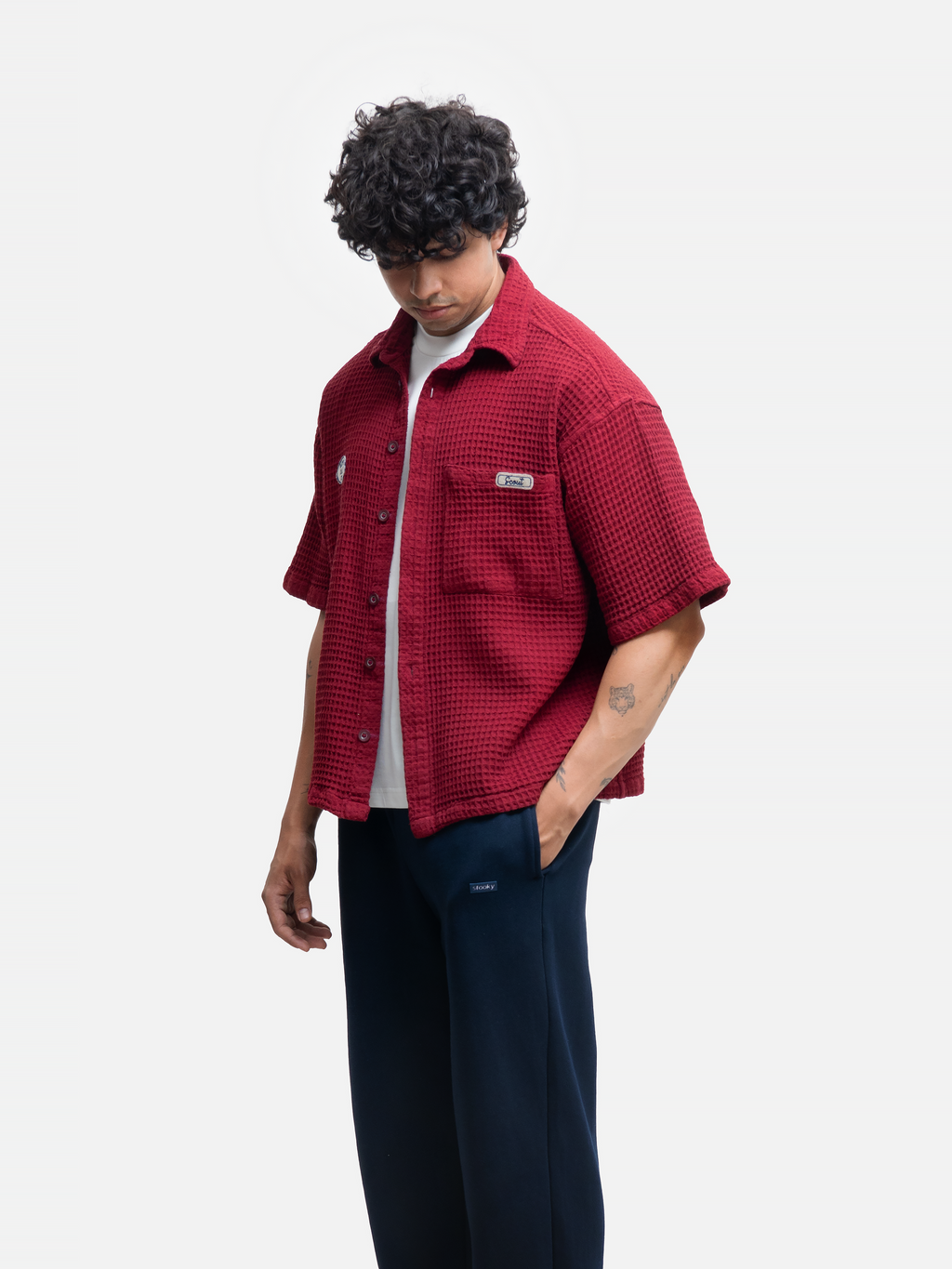 Waffled pocket Shirt - Cherry