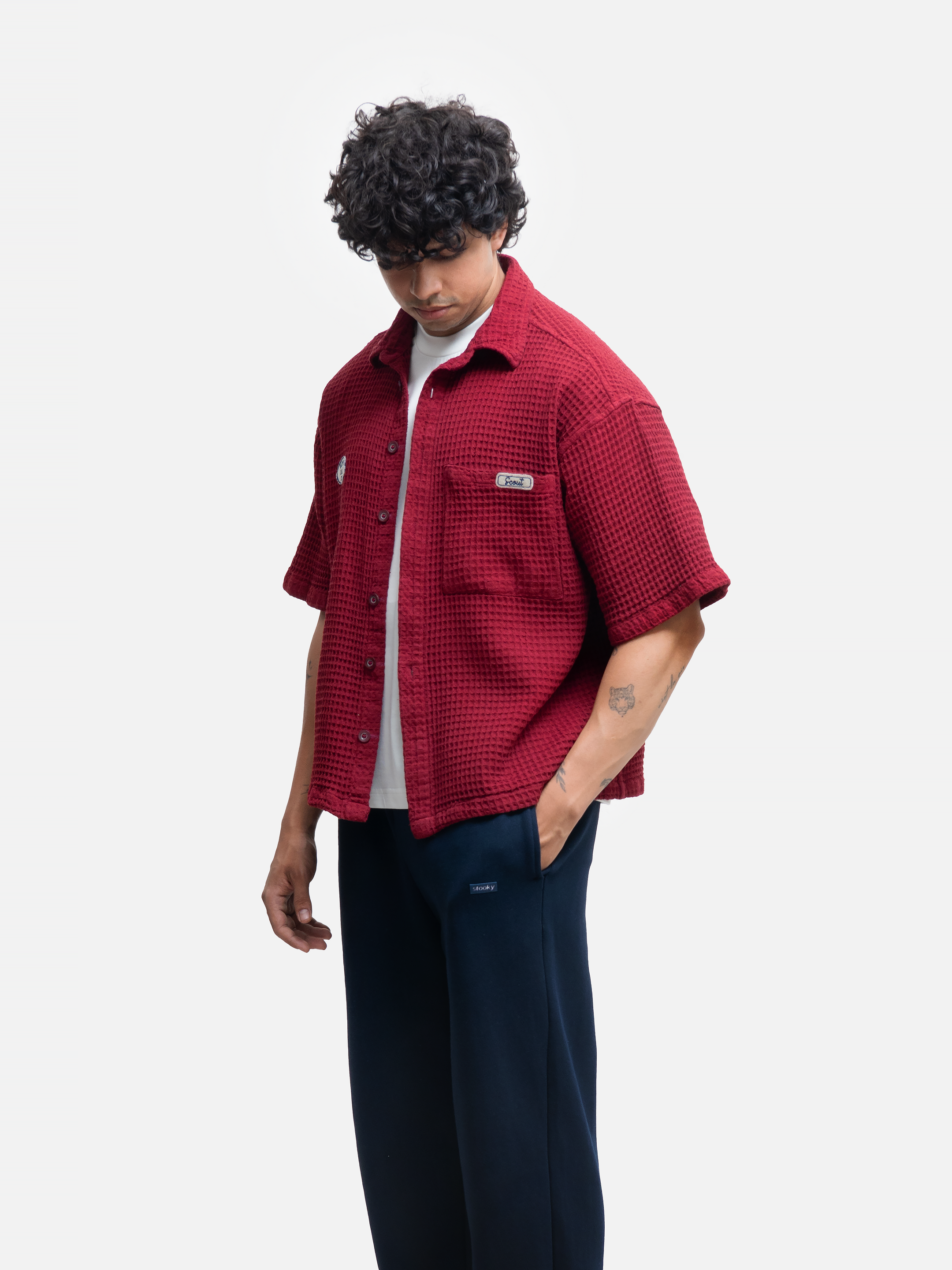 Waffled pocket Shirt - Cherry