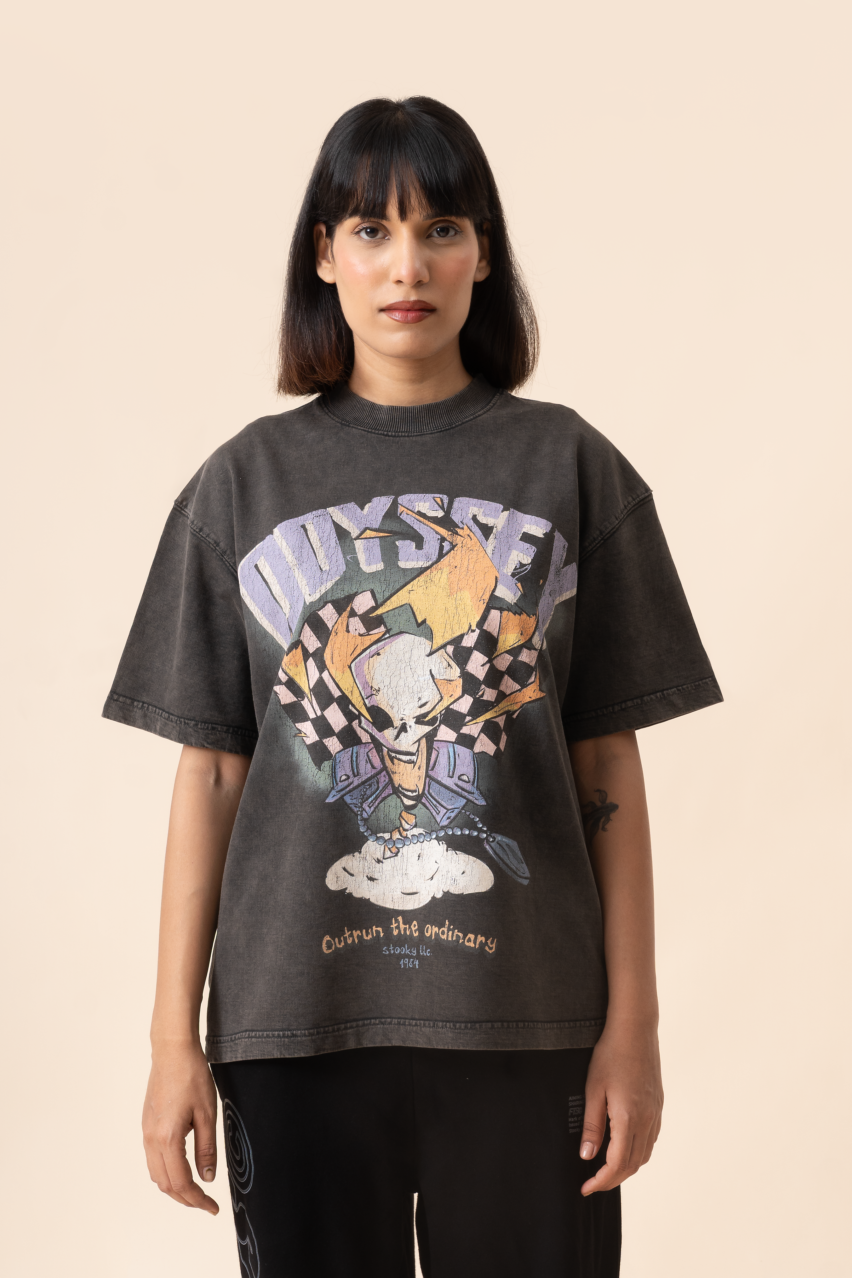 Odyssey Rider tee - Washed Black (CROP)