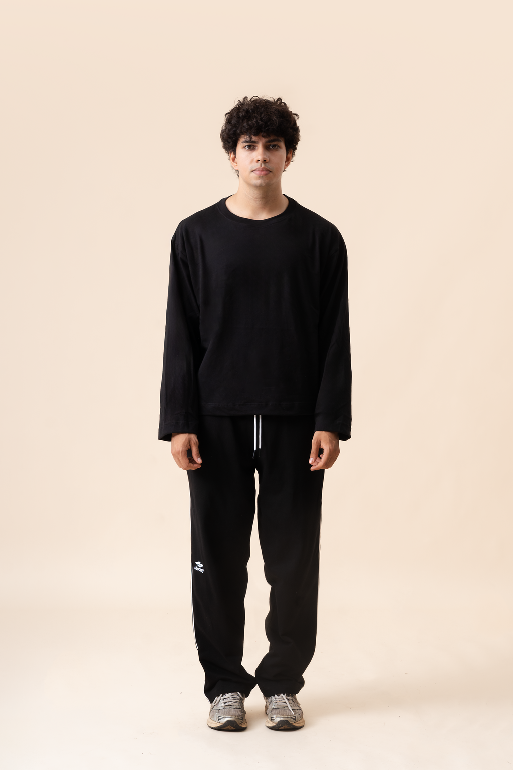 Striped Sports icon Trackpants- Black