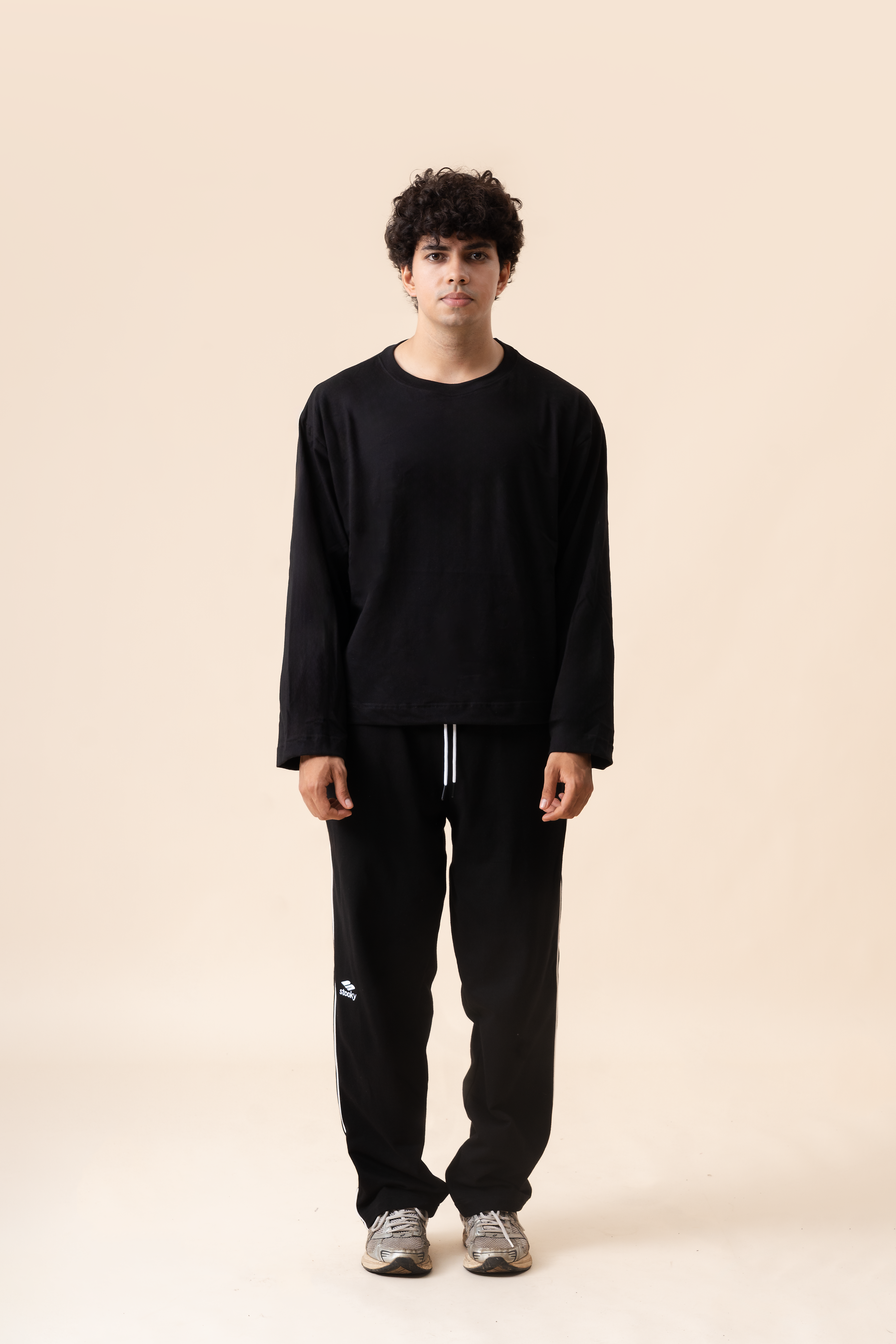 Striped Sports icon Trackpants- Black