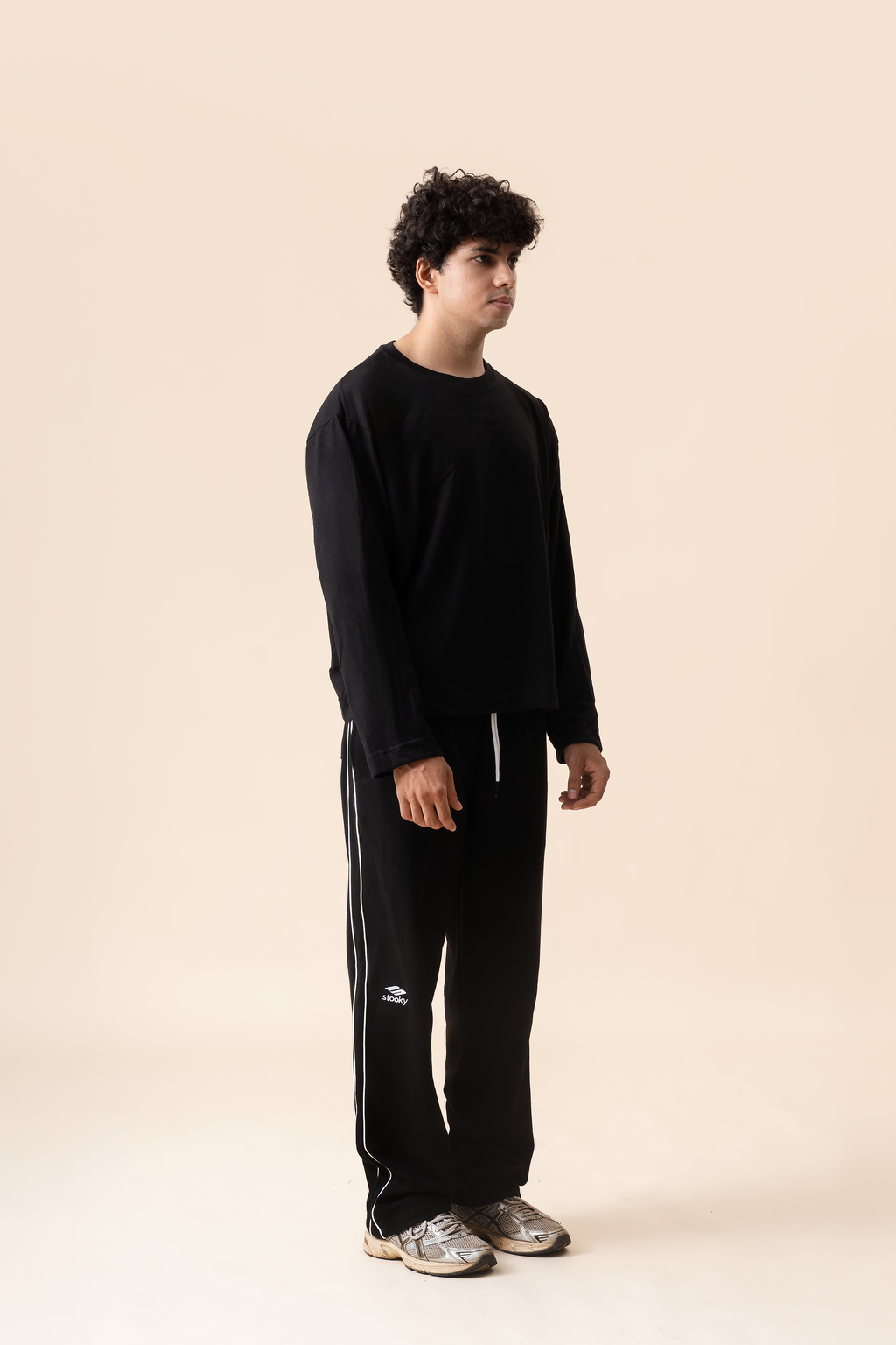 Striped Sports icon Trackpants- Black