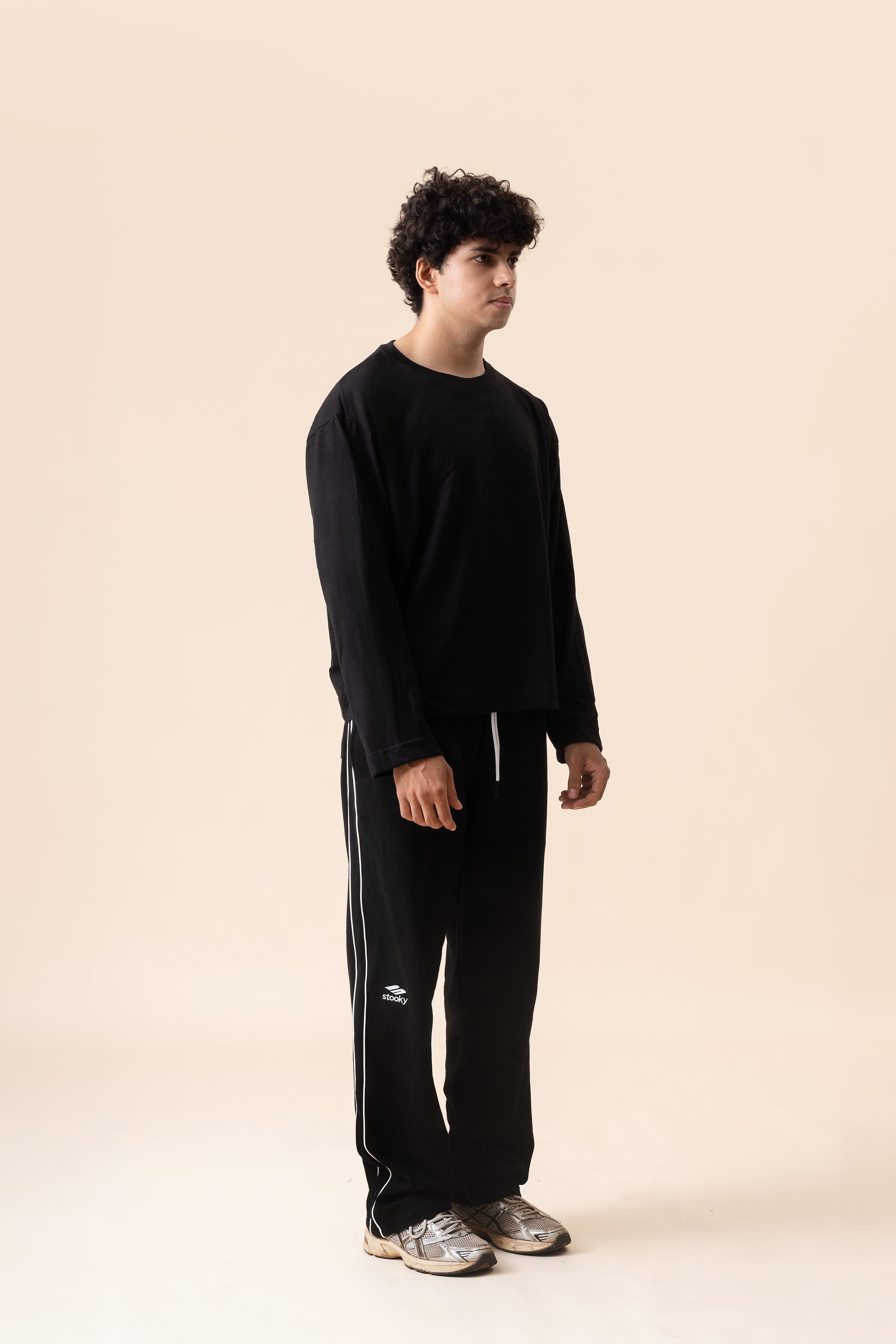 Striped Sports icon Trackpants- Black