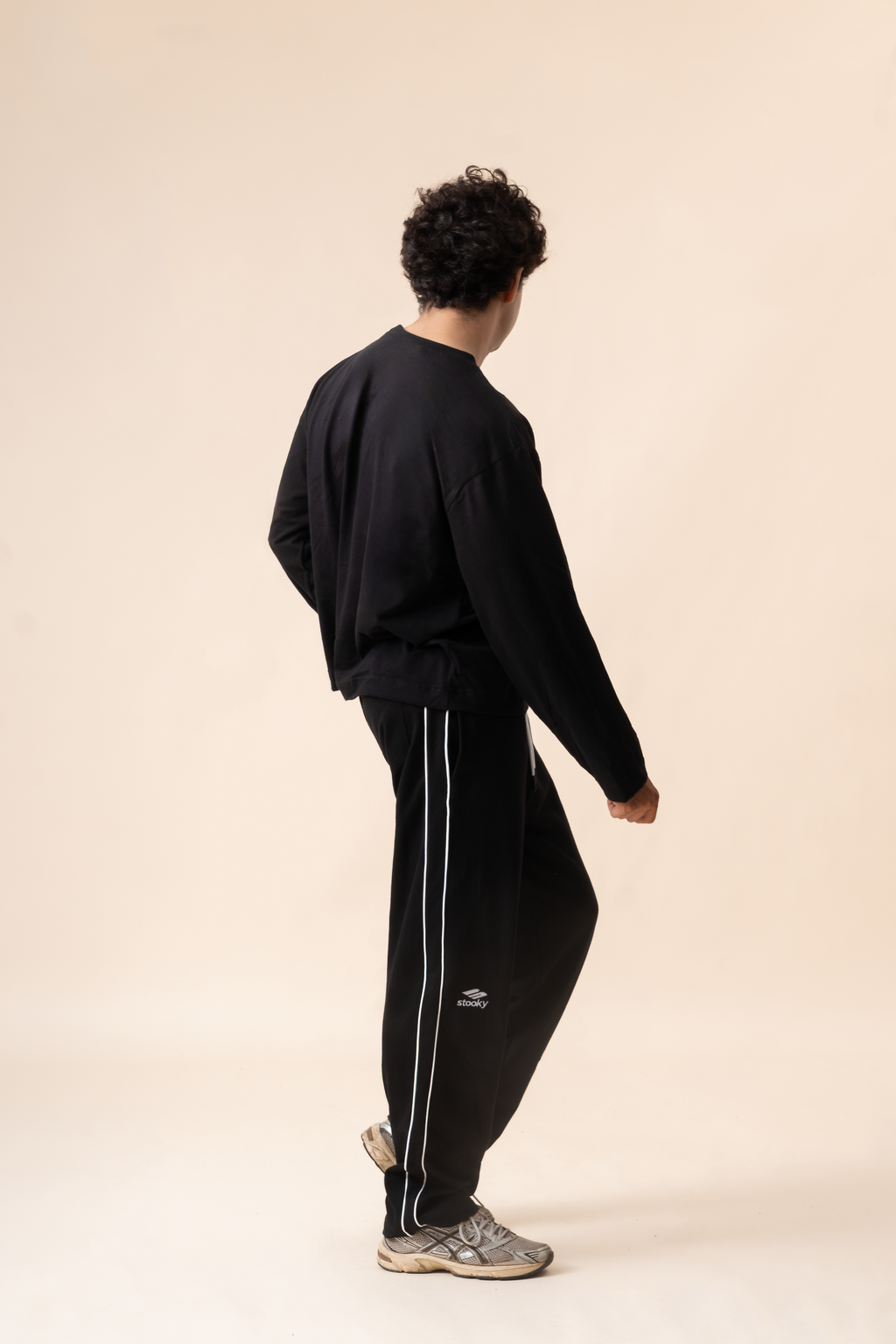 Striped Sports icon Trackpants- Black