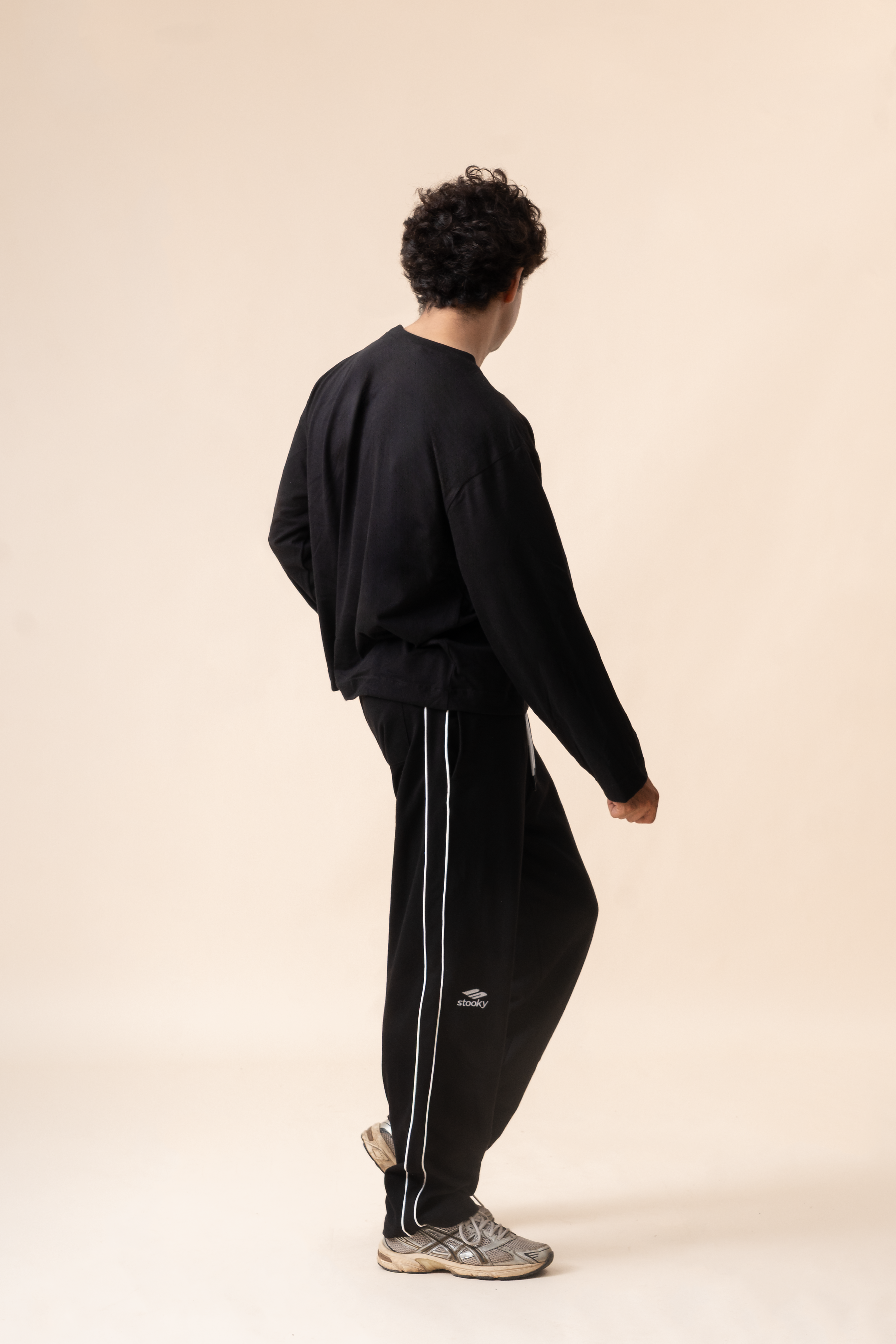Striped Sports icon Trackpants- Black