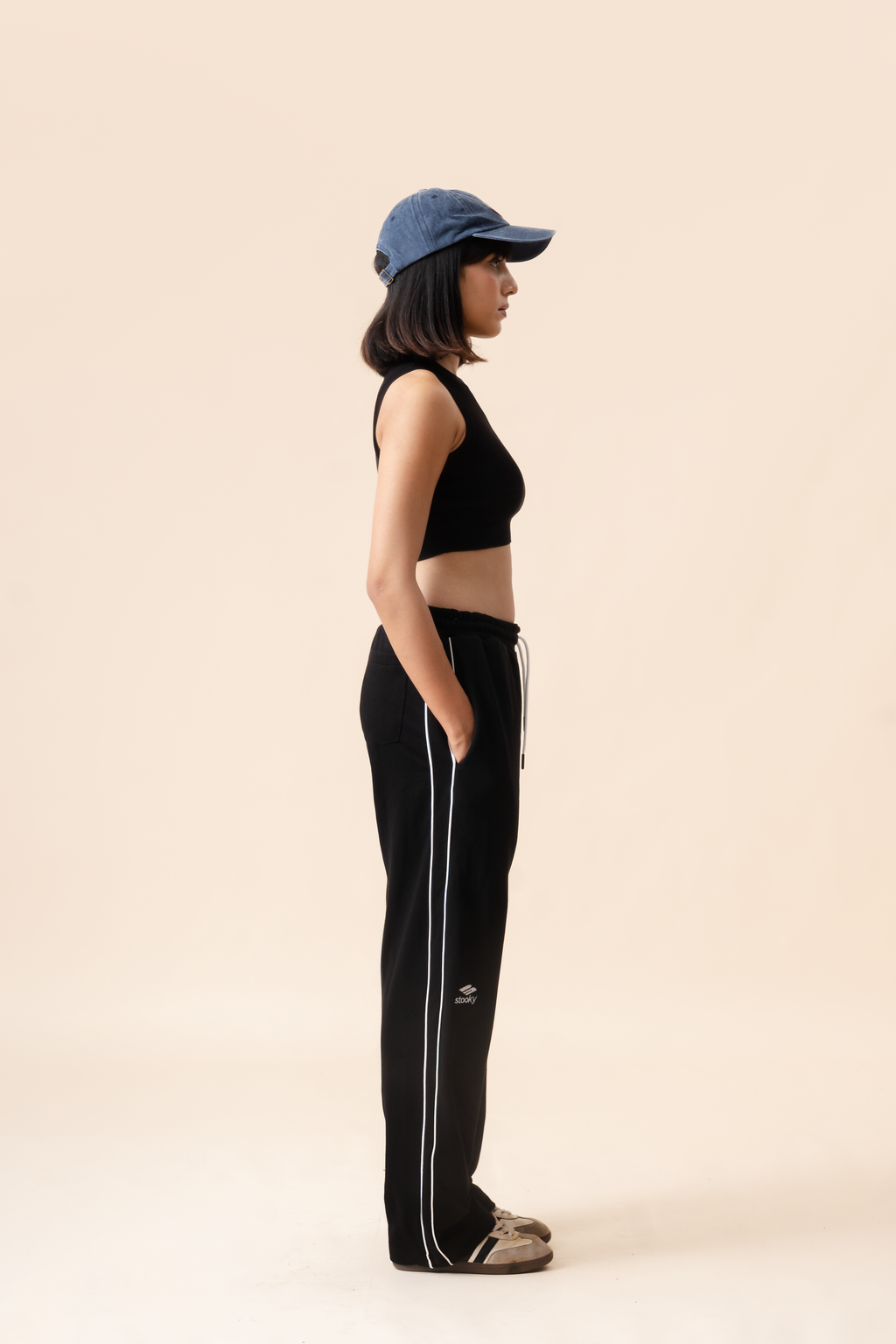 Striped Sports icon Trackpants- Black