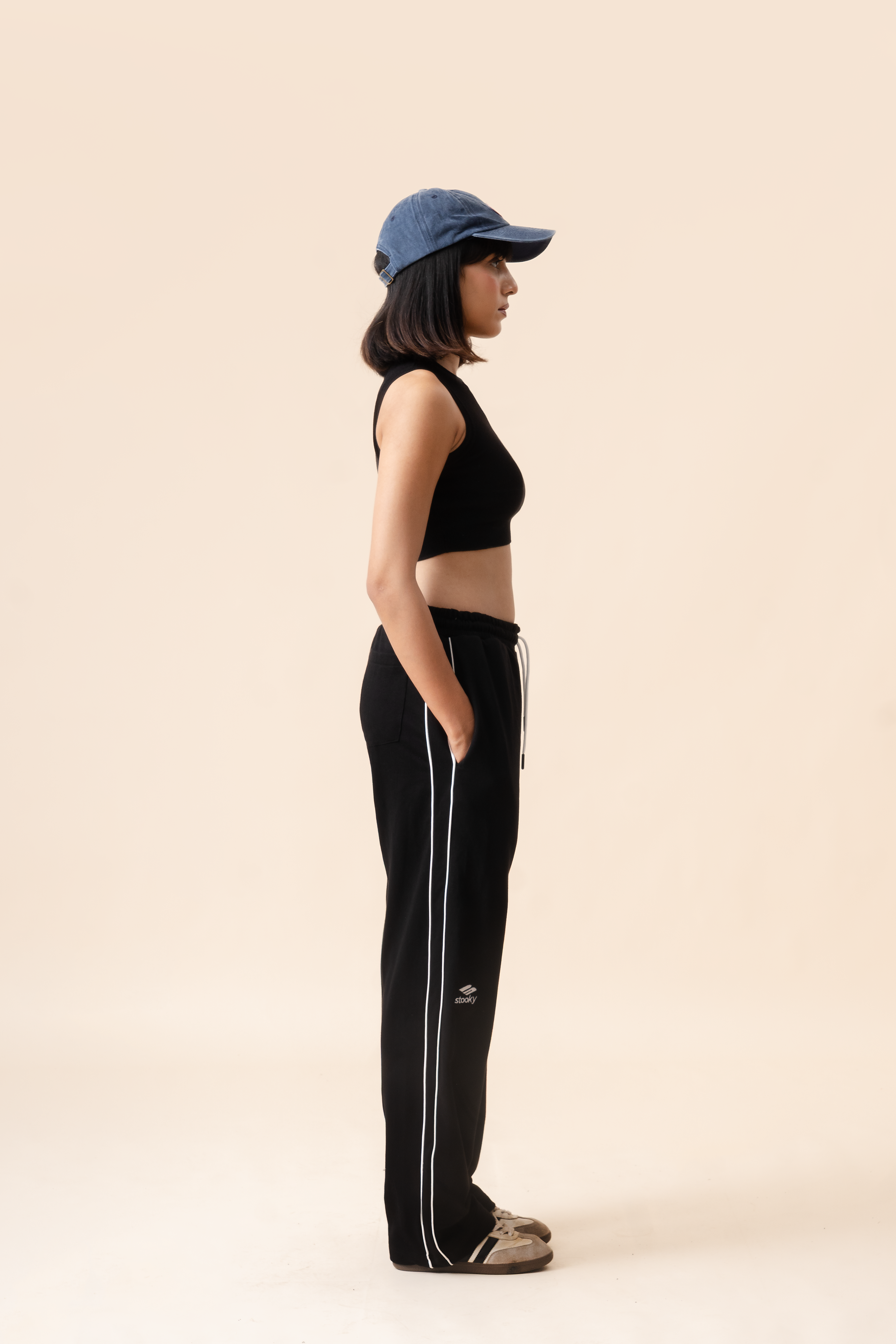 Striped Sports icon Trackpants- Black