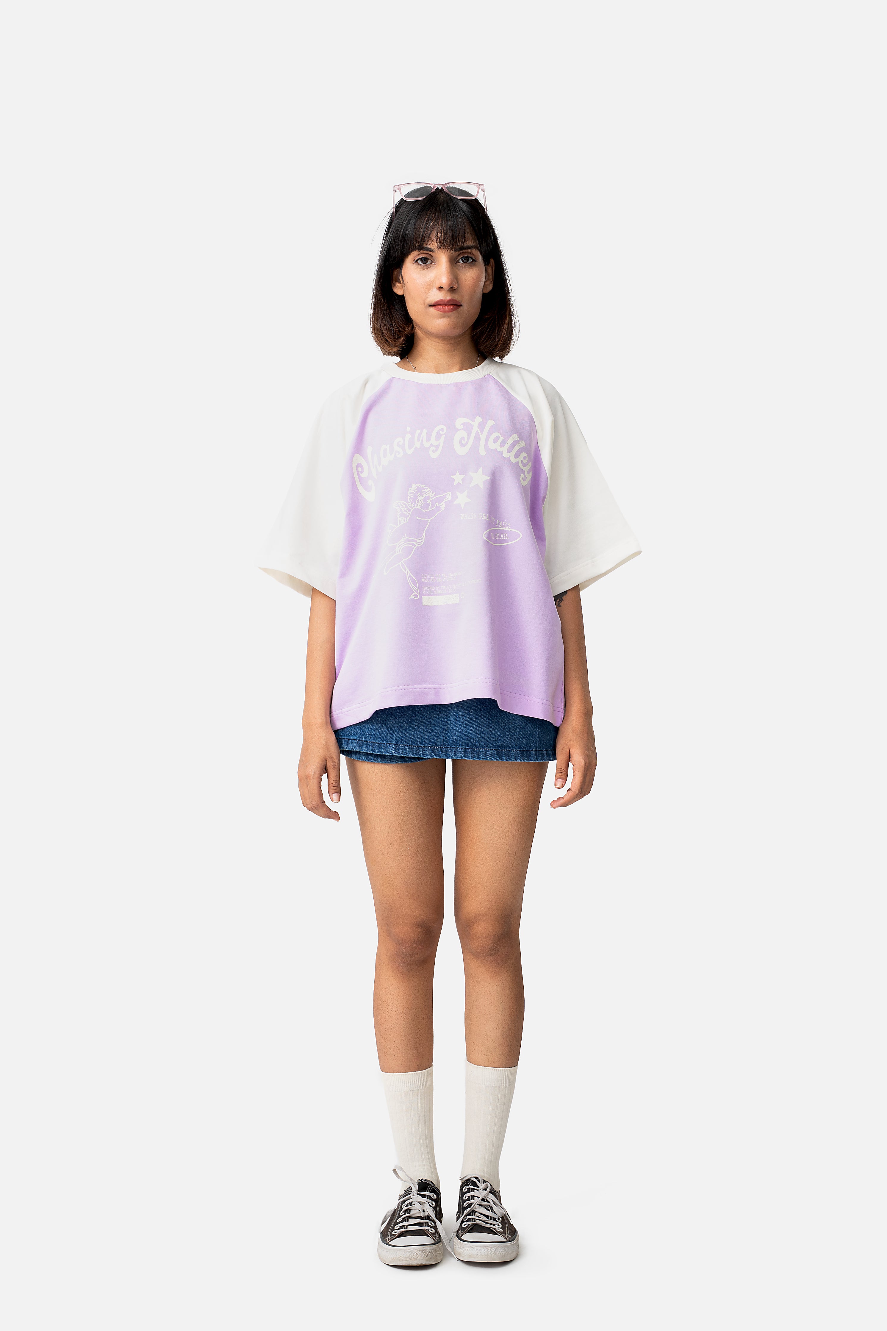 Chasing Halley Raglan- Lilac/Off-White